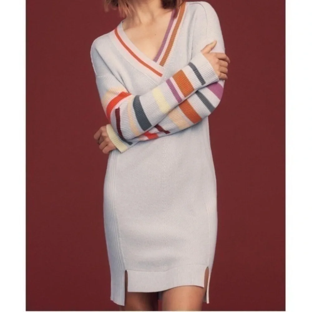NWT Daily Practice Anthropologie Gray Stripe Sleeve Sweater Lounge Dress Large S